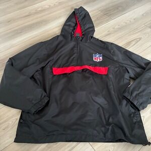 NFL Football Pullover Anorak Hooded Jacket Black Red‎ Logo Men's Medium